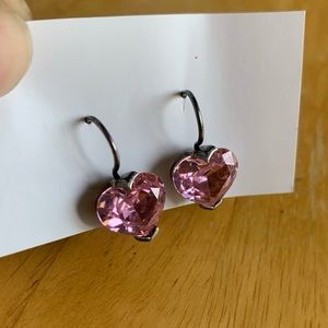Pink heart silver drop earrings
